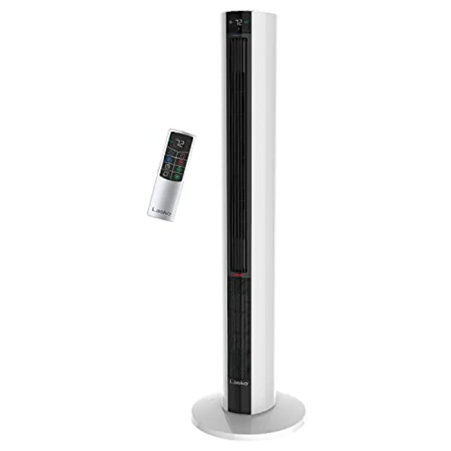 

Home oscillating all-season tower fan and space heater, white ABS plastic, white, 42-inch height with adjustable thermostat, ov