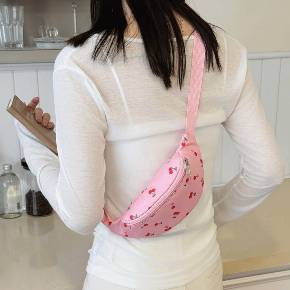 Portable Polyester Cherry Crossbody Bag Cartoon Cherry Waist Pack Shoulder Pouch Outdoor