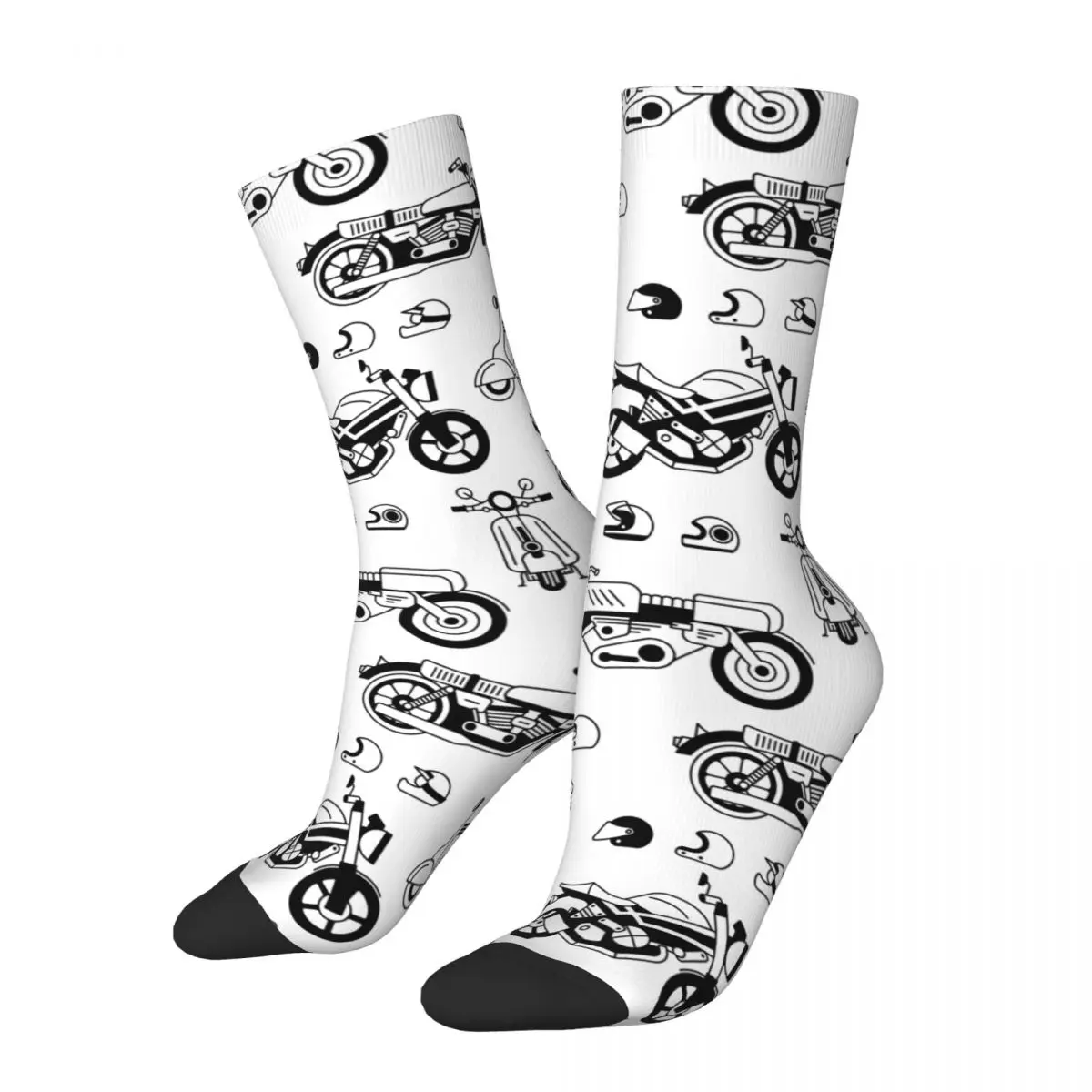 

Crazy Design Motorcycles Scooters And Helmets Basketball Socks Polyester Long Socks for Women Men Non-slip