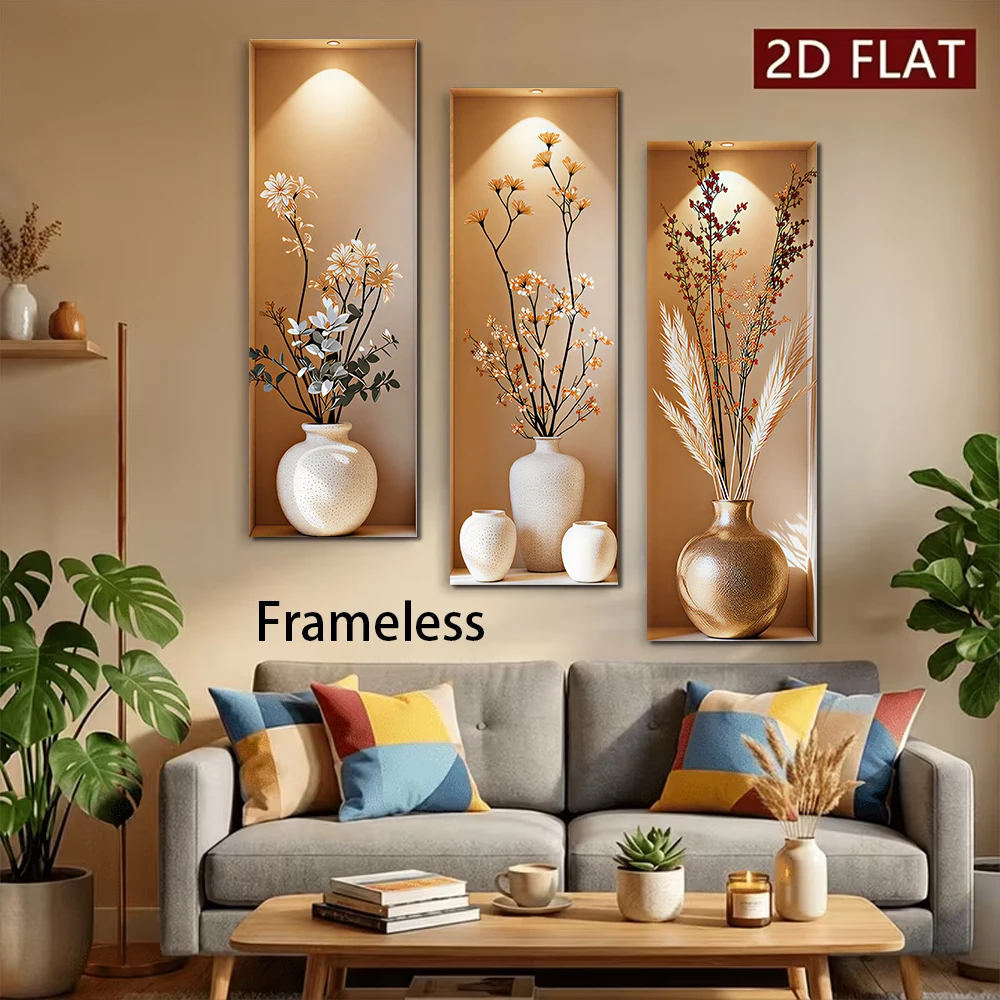1 set of modern simple triple frameless wall stickers, decorative paintings, living room entrance corridors, simulated floral wa