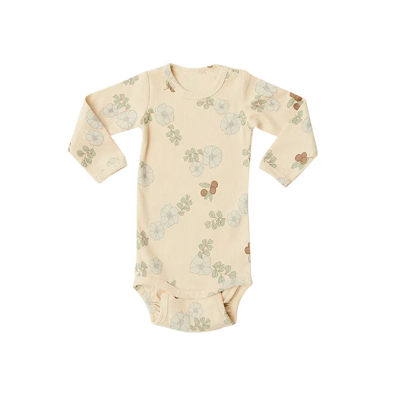 Ins New Newborn Girls Romper Long Sleeve Spring Autumn Floral Print Round Collar Cotton Baby Girls Bodysuit Infant Girl Jumpsuit