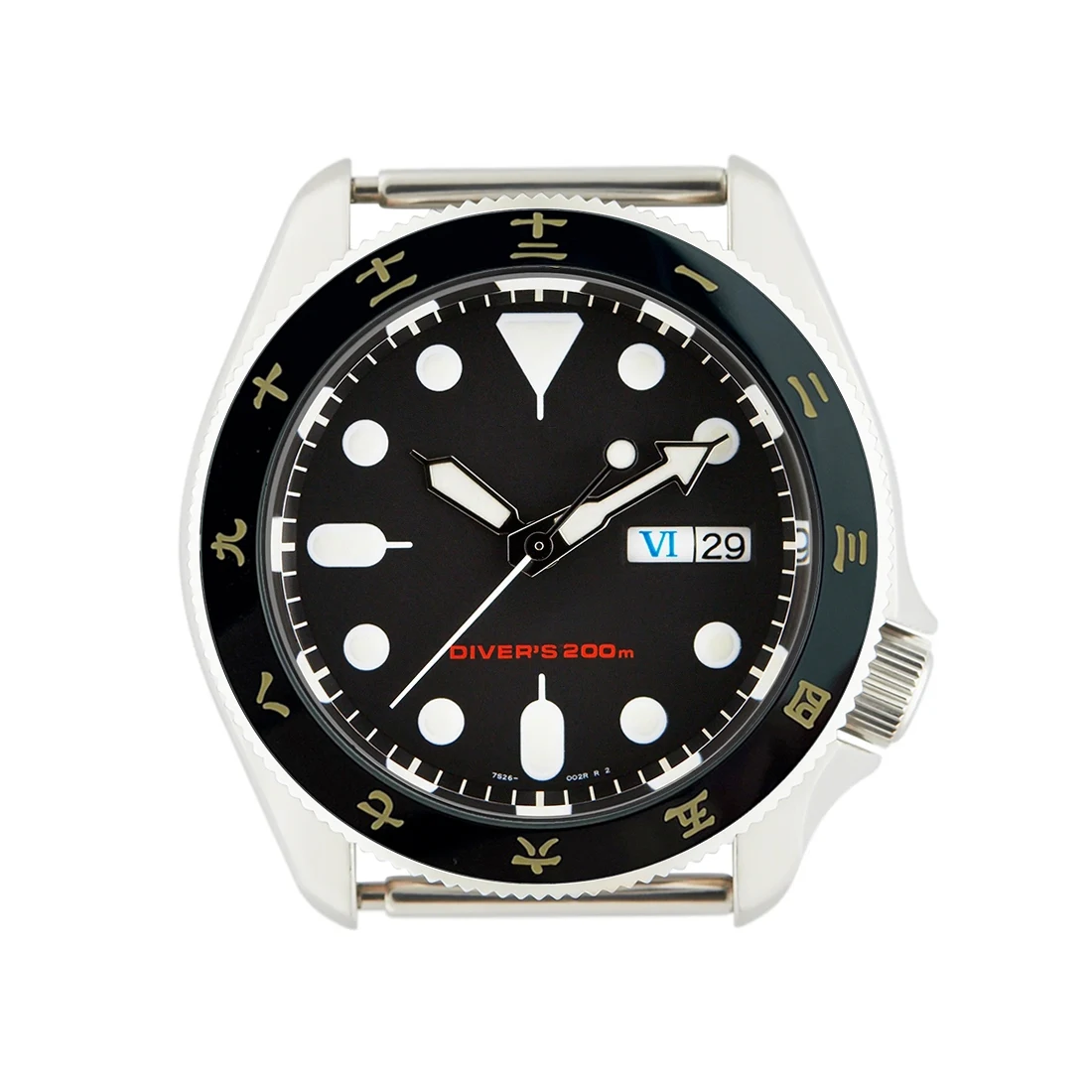 38mm Dual Time Ceramic Bezel Insert Black Kanji with C3 Lume for SKX007 SRPD GMT Polished Upgrade