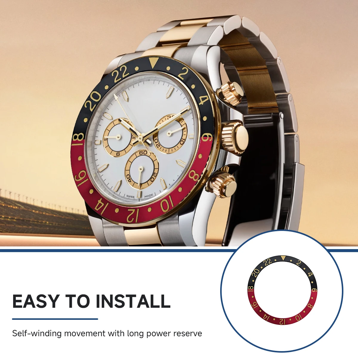 Wkładka do bezela zegarka ze stopu ceramicznego, skośna, 38 mm * 30,6, pasująca do koperty Water Ghost 40 mm, zegarka GMT do nurkowania, akcesoria do zegarków męskich.