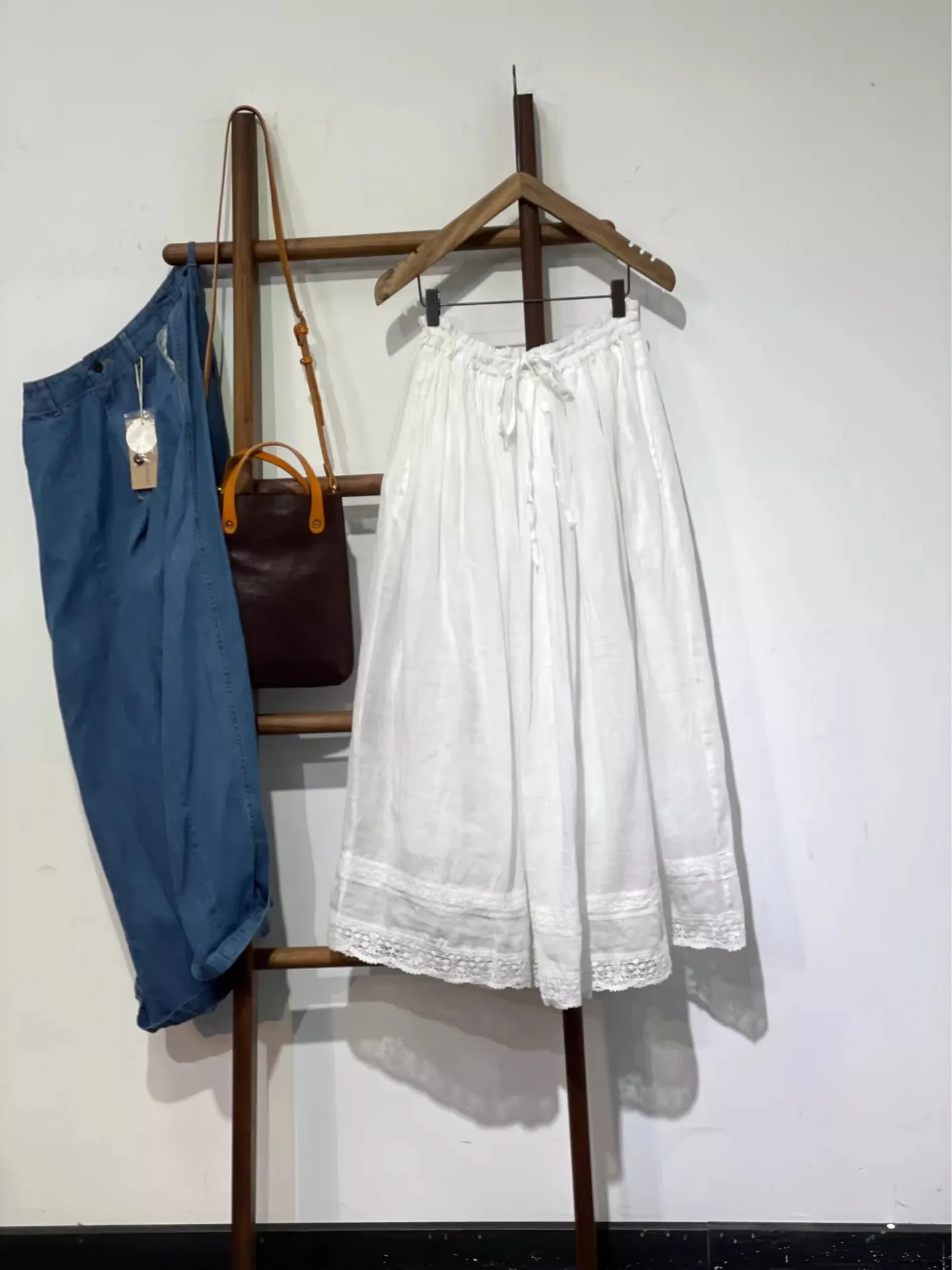 

Retro Embroidered Lace Trim Linen f Skirt Women's Summer Double Layer Thin A-Line Long Skirt Sweet Sle Midi Skirt