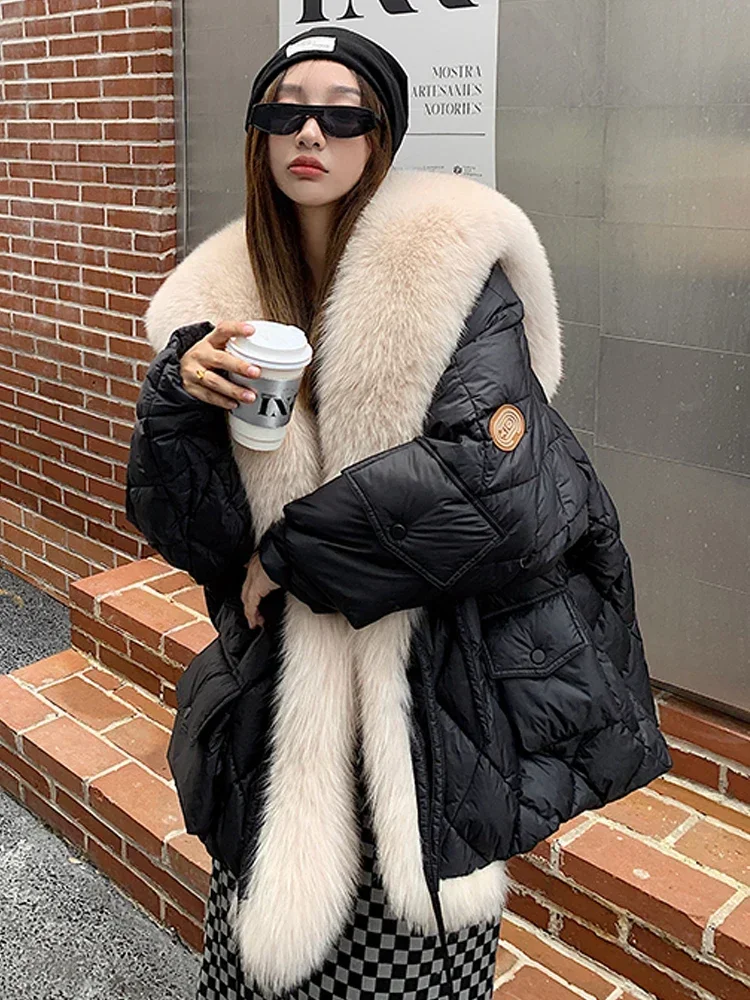 2023 New Winter Park Coat Snow Coat Women\'s Fox Imitation High Quality Soft Large Fur Collar Warm Coat Women Winter Jackets