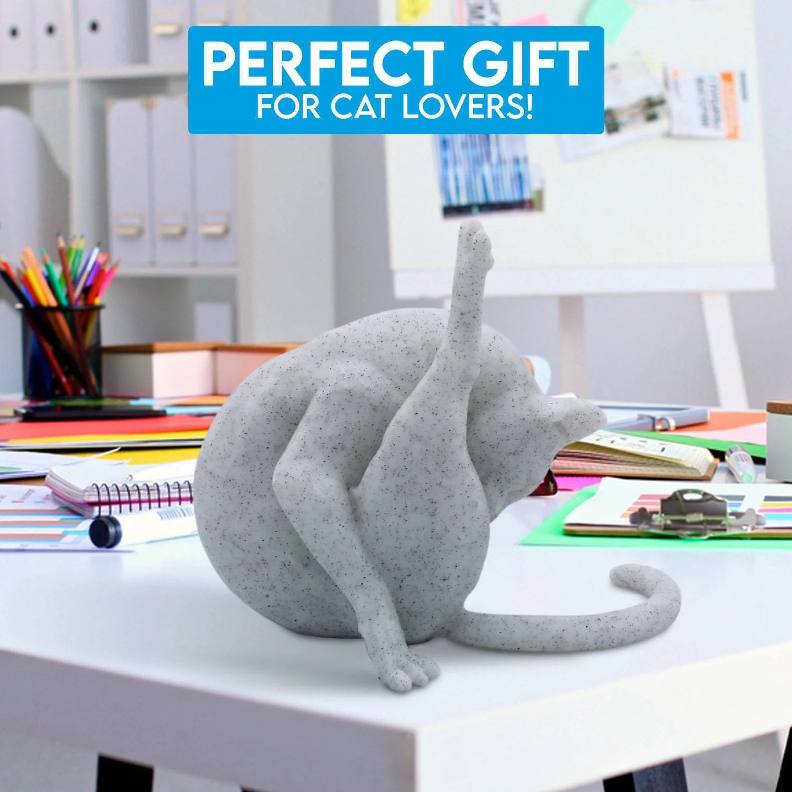 Lustige Katze lecken Fell Harz Figur abstrakte Kunst Skulptur Desktop Home Decor Outdoor Garten Ornament für Katzen Liebhaber Geschenke