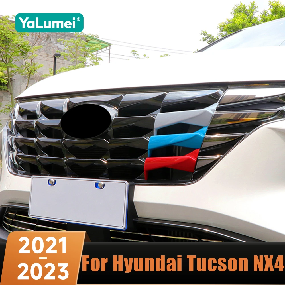 For Hyundai Tucson NX4 2021 2022 2023 Hybrid ABS Car Front Grille Trim Decoration Strips Stickers Protective Accessories