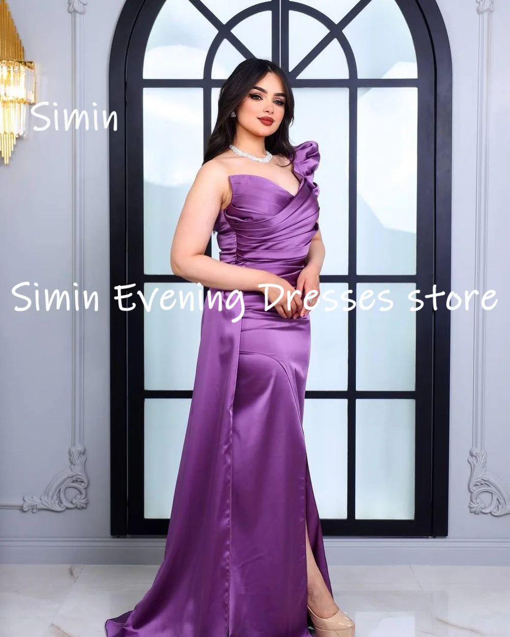 Vestido sereia de cetim simin de um ombro para mulheres, babado popular, vestido de baile formal, vestido de noite até o chão, vestidos elegantes de festa, 2023