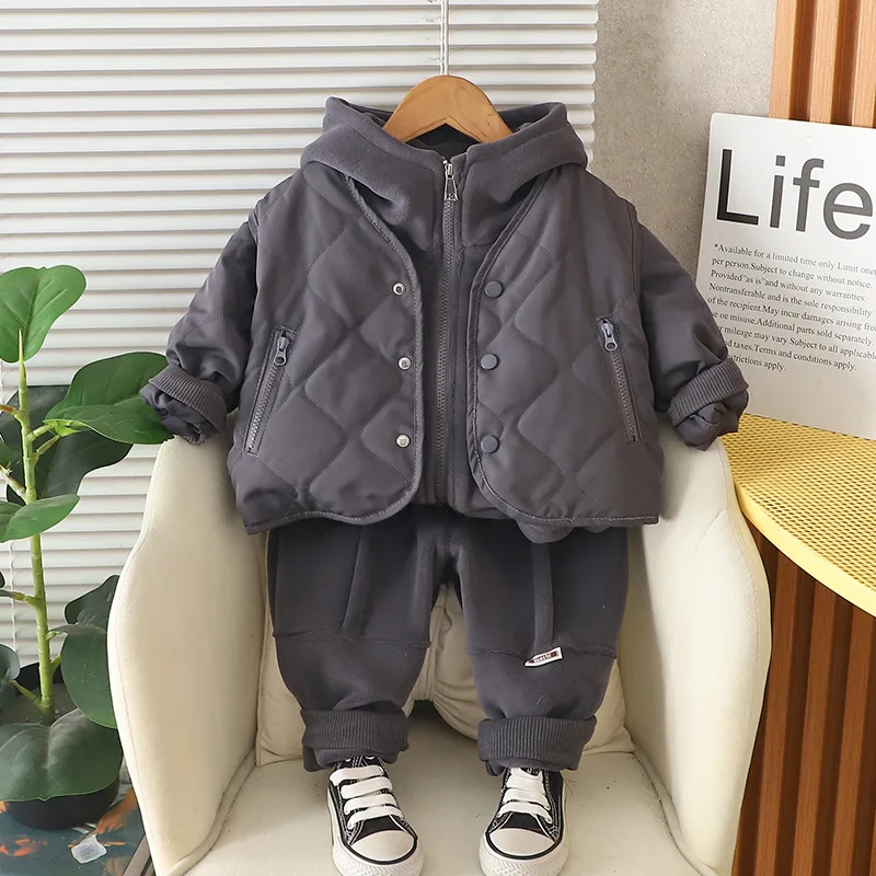 New Winter Baby Clothes Children Boys Thick Warm Vest Hoodies Pants 3Pcs/Sets Kids Clothing Suit Infant Costume Toddler Outfits