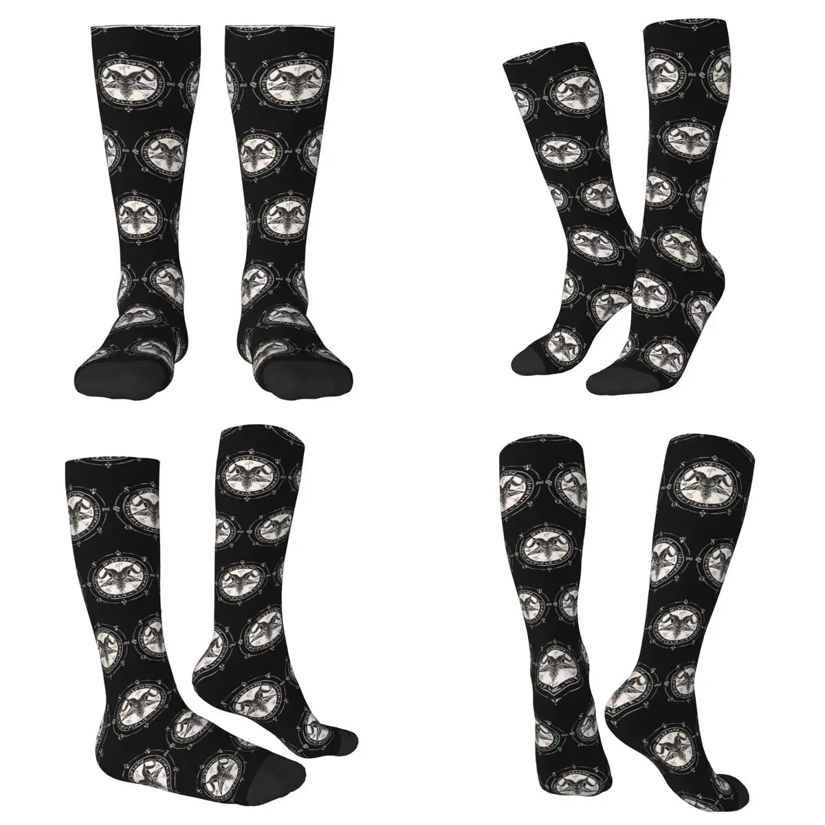 All Seasons Sigil Baphomet Pentagram Occult Satanic Goat Head Lucifer Socks Harajuku Sport Middle Tube Socks Stockings