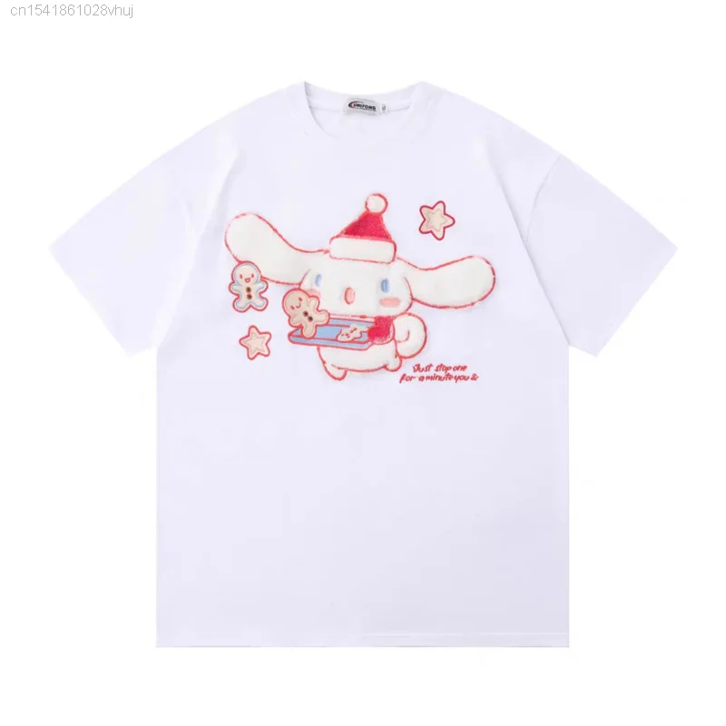 Sanrio Cinnamoroll T-shirt For Women 2024 New Summer Cute Short Sleeved Top Kawaii Anime Y2k Clothes 2000s White Tees Shirt Girl