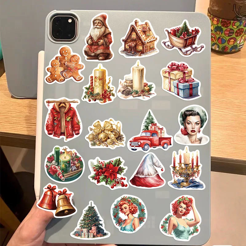 10/50pcs Cute Vintage Santa Claus Christmas Cartoon Stickers Scrapbooking Laptop Phone Snowboard Luggage Fridge Sticker Toy