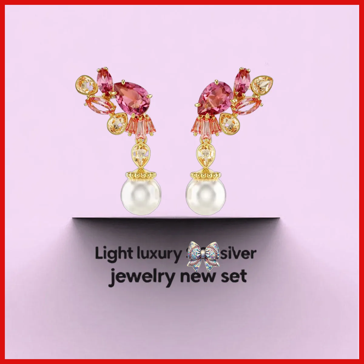 

2025 High-quality New Cherry Blossom Powder Retro Jewelry Silver Earrings Pendant Showcases French Charm Sweet Filter