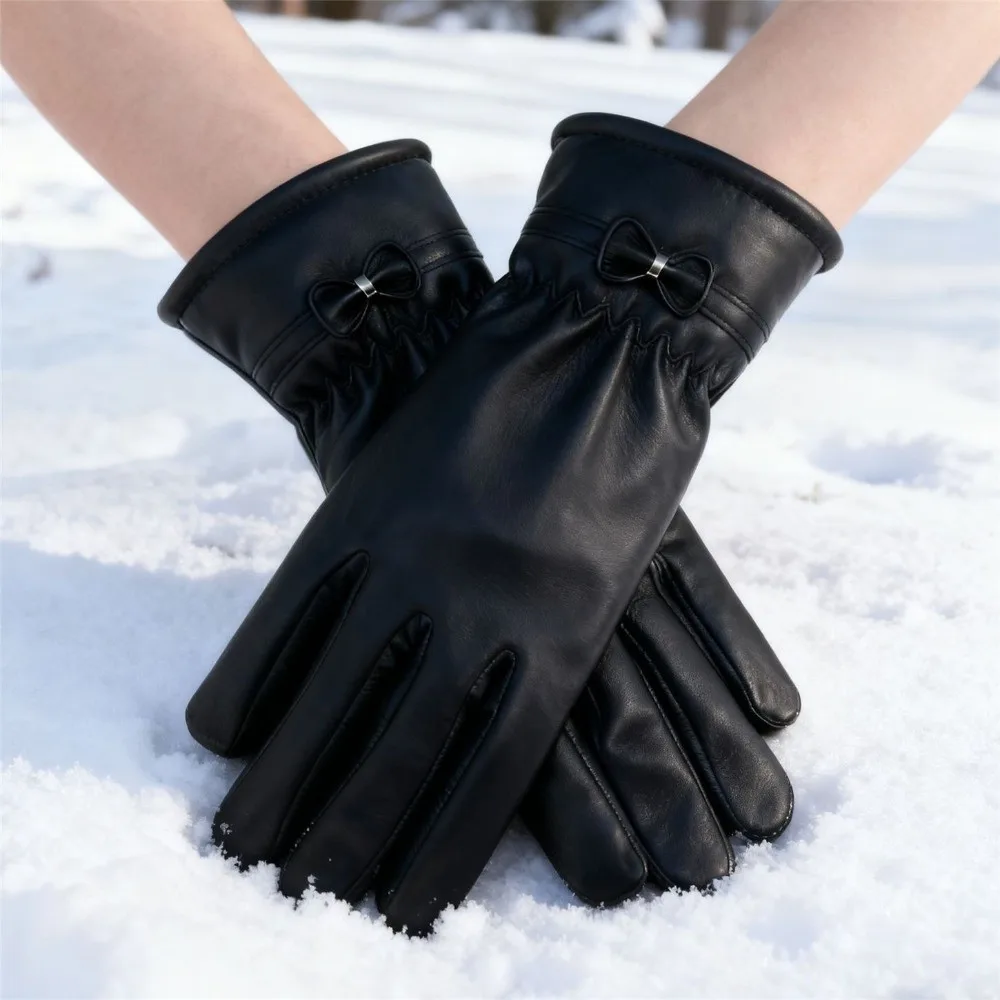 1 Pair Women Fleece-Lined Winter Gloves Thickened Touchscreen-Compatible Down Gloves Windproof All Finger Gloves Winter Season