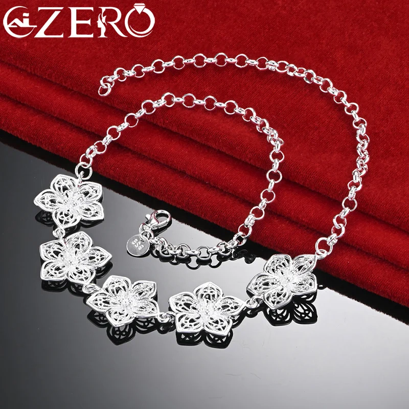 

ALIZERO 925 Sterling Silver Five Exquisite Flower Necklace For Women Fashion Wedding Party Charming Accessories Jewelry Gift