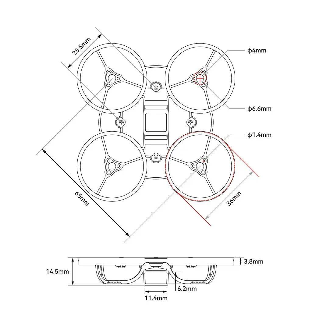 BETAFPV Air65 Champion Brushless Whoop Frame 2.20g 65mm Frame Transparent Pink / Transparent Gray