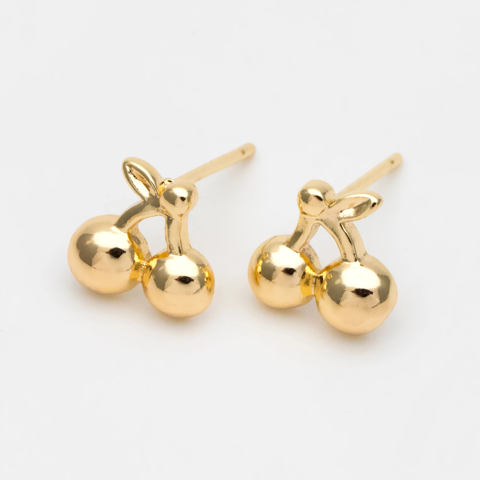 

10pcs Cherry Ear Posts 9mm, Real Gold Plated Brass Minimalist Stud Earrings (#GB-3495)