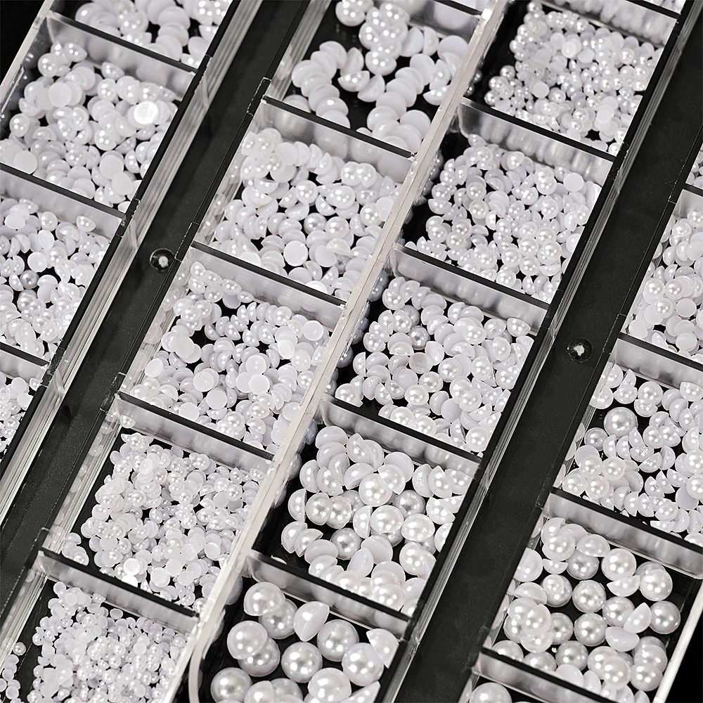 12 شبكات ثلاثية الأبعاد الأبيض نصف جولة اللؤلؤ الكرة مسمار السحر 1.5/2/2.5/3/4/5 مللي متر مختلط اللؤلؤ حبة مسمار الفن الراين DIY بها بنفسك مانيكير لوازم #4