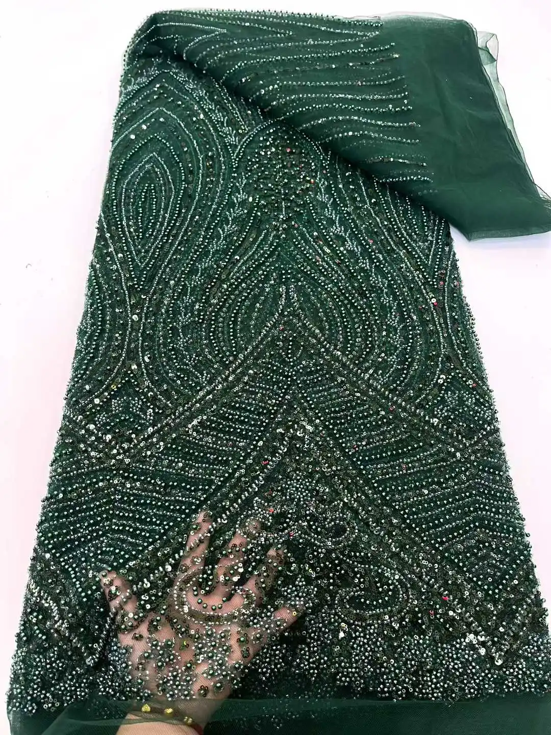 

New African Groom Sequins Lace Fabric 2025 High Quality French Tulle Lace Nigerian Beaded Net Lace Fabric For Woman Party Dress