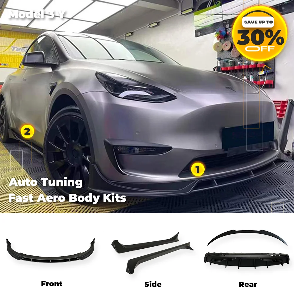 Tesla Body Kits For Model 3 Y 2017- 2023 Tunning Fast Aero Matte Black Front Bumper Lip Rear Diffuser Spoiler Tuning Accessories