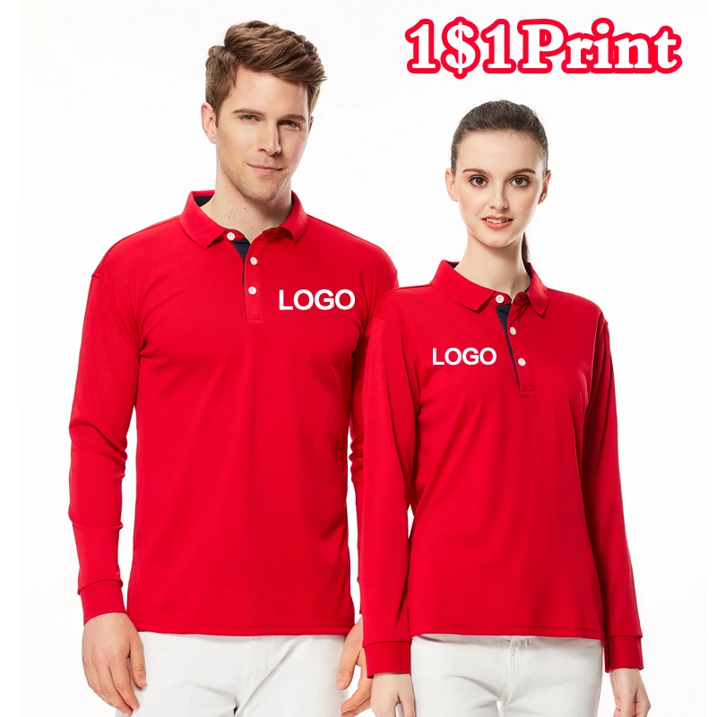 Business Casual Long Sleeve Polo Shirt Custom Logo Men's and Women's Printed Individual Design Embroidery Team Logo