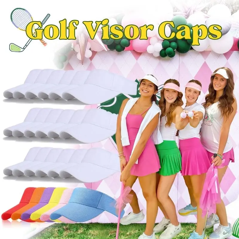 

6-48PCS Golf Visor Hats for Women Men White Visor Adjustable UV Protection Cap for Outdoor Sports Club DIY Theme Party Favors