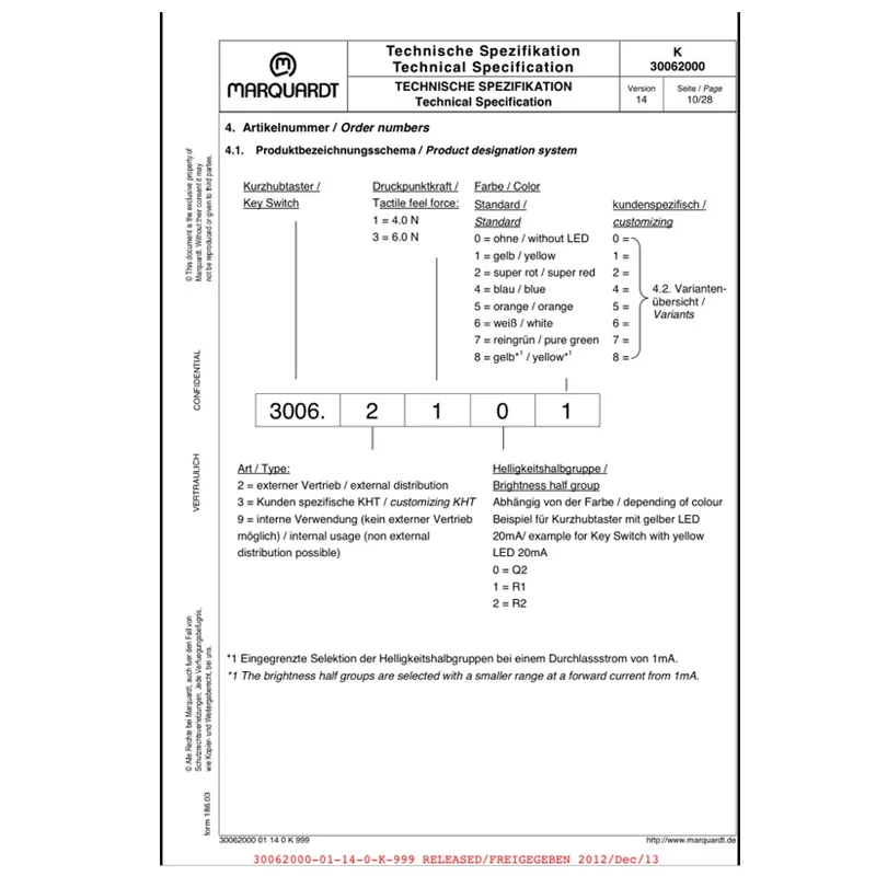 1pcs/lots 100% original Germany Waterproof & Dustproof Silicone Tactile Switch 10*10*4 with Light Keypad SMD White LED 3006.3103