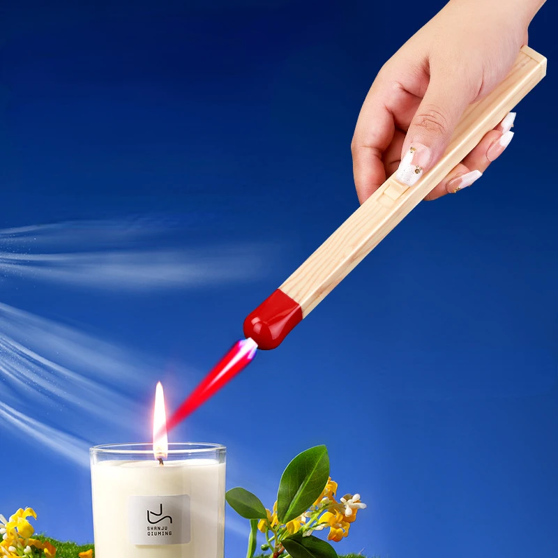 Red Flame Matchstick Windproof Straight-through Inflatable Lighter Long Handle Kitchen Candle Aromatherapy Portable Igniter