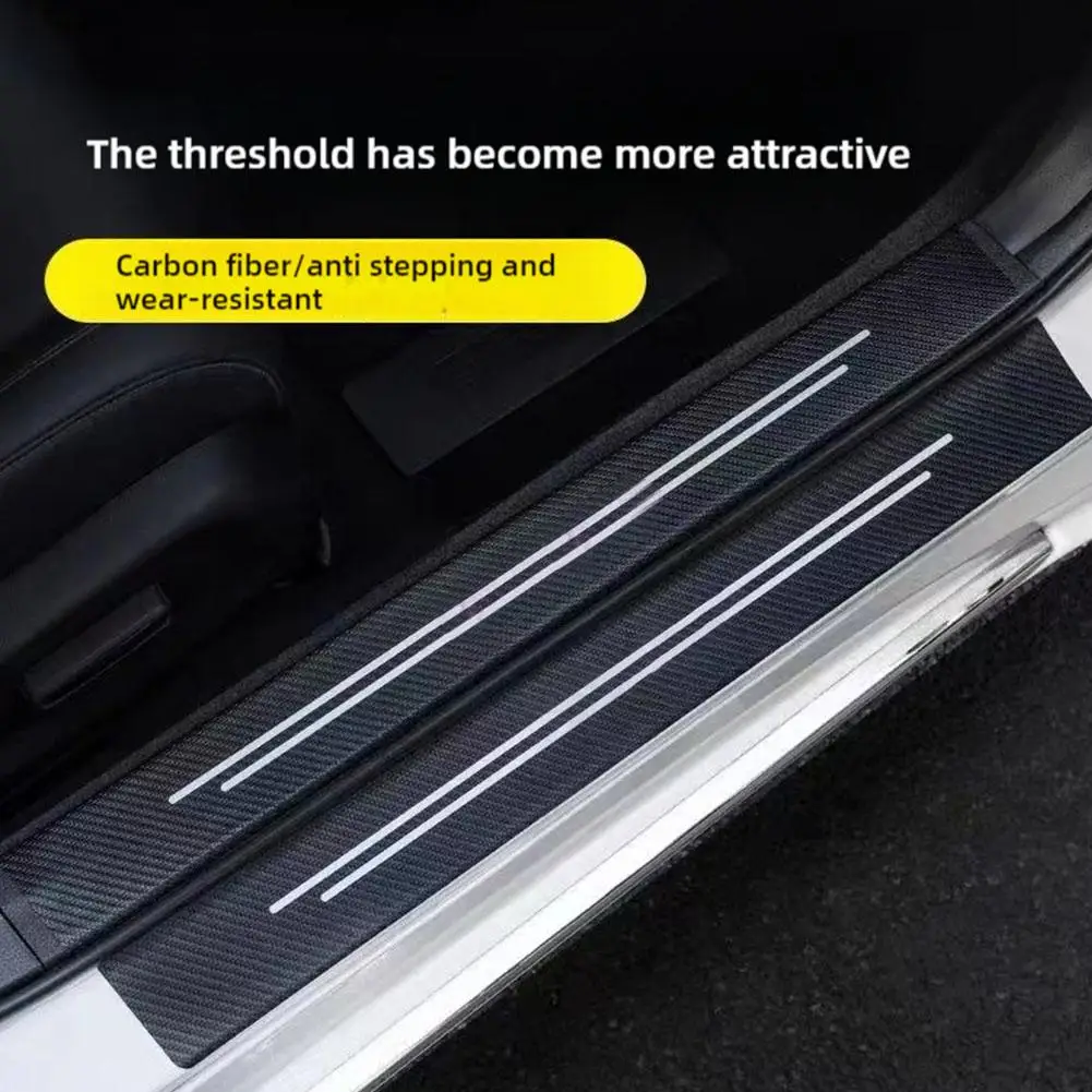 4pcs Universal Carbon Fiber Leather Car Door Sill Protection Film DIY Paste Waterproof Anti Scratch Strip Car Sticker Protect - view 5