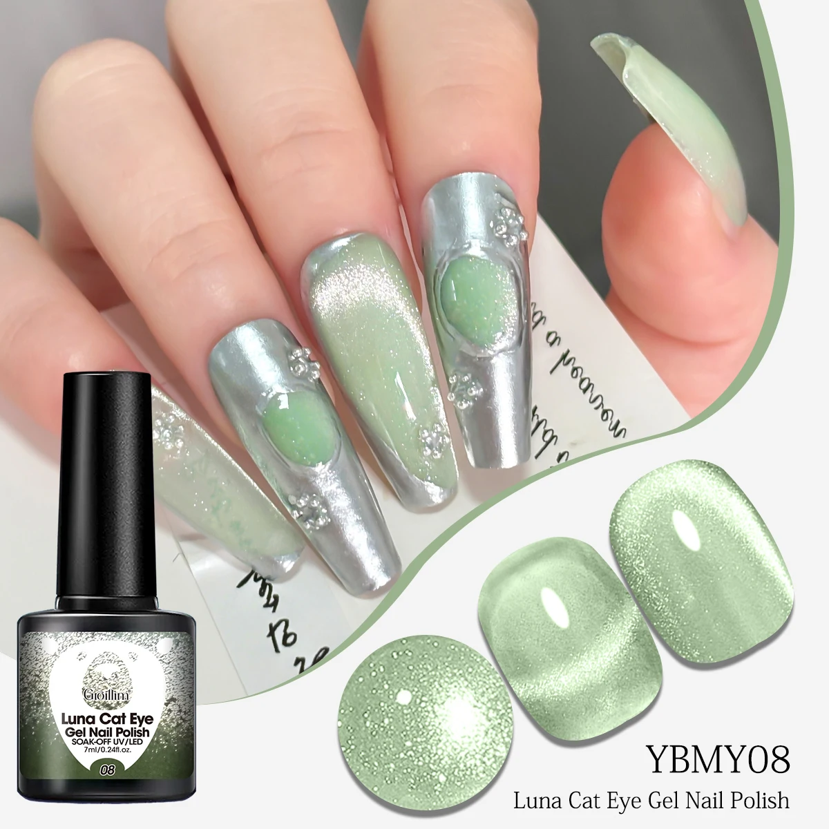 Groillim – vernis à ongles magnétique Moon White Cat Eye, bouteille unique, nécessite une éclairage UV/LED, qualité salon, clair de lune à la mode