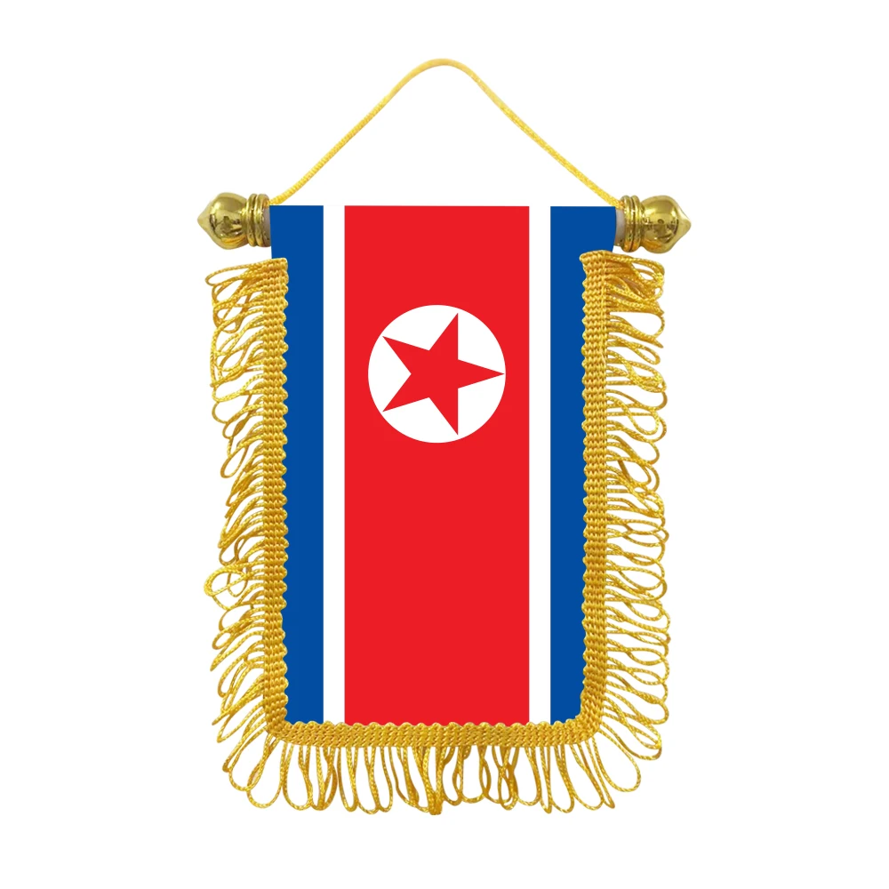 North Korea small hanging flag 10x15cm triangular flag car decoration hanging flag double-sided pattern with suction cup