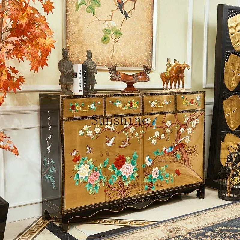 

Chinese gold foil hand-painted side cabinet entrance entrance shoe cabinet hall partition