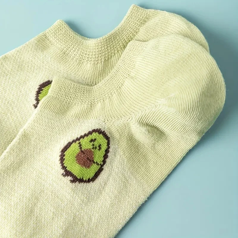 5 paia di calzini alla caviglia con equipaggio di Avocado Cartoon Fresh Fashion traspirante estate e autunno Kawaii comfort calzini da barca a