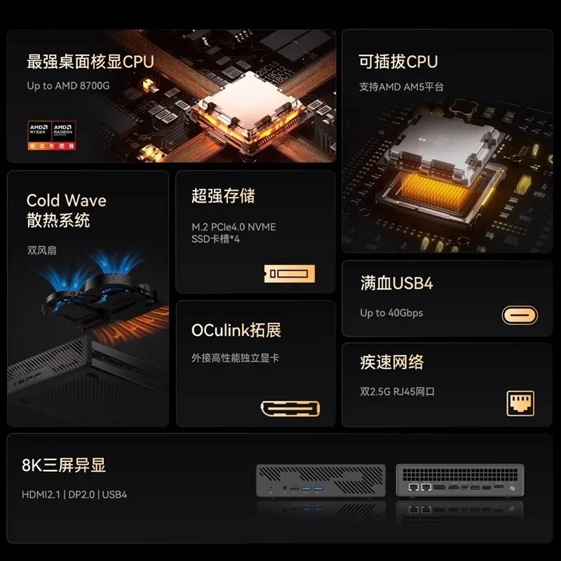 Mini host 9 AMD dual network port, chassis game office high performance, micro desktop computer