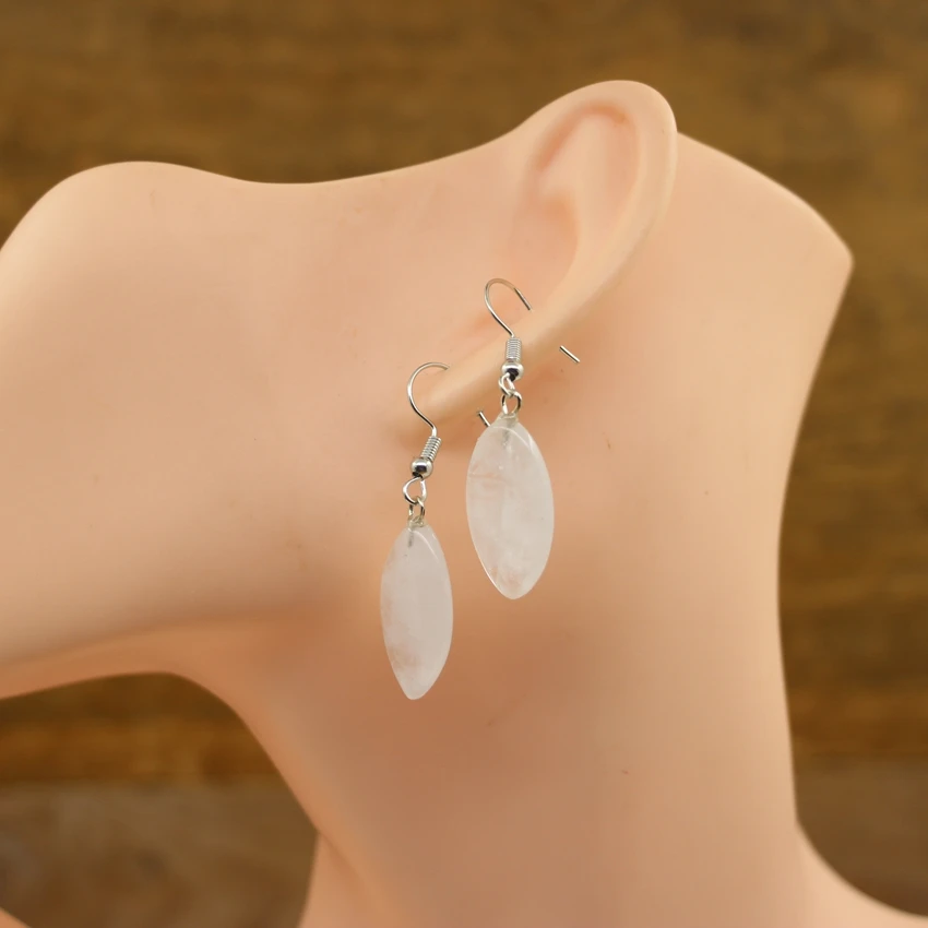 Natural Stone Olivary Earrings Healing Crystal Quartz Lapis Oval Bead Dangle Hook Eardrop Reiki Jewelry Women Gift QC7038
