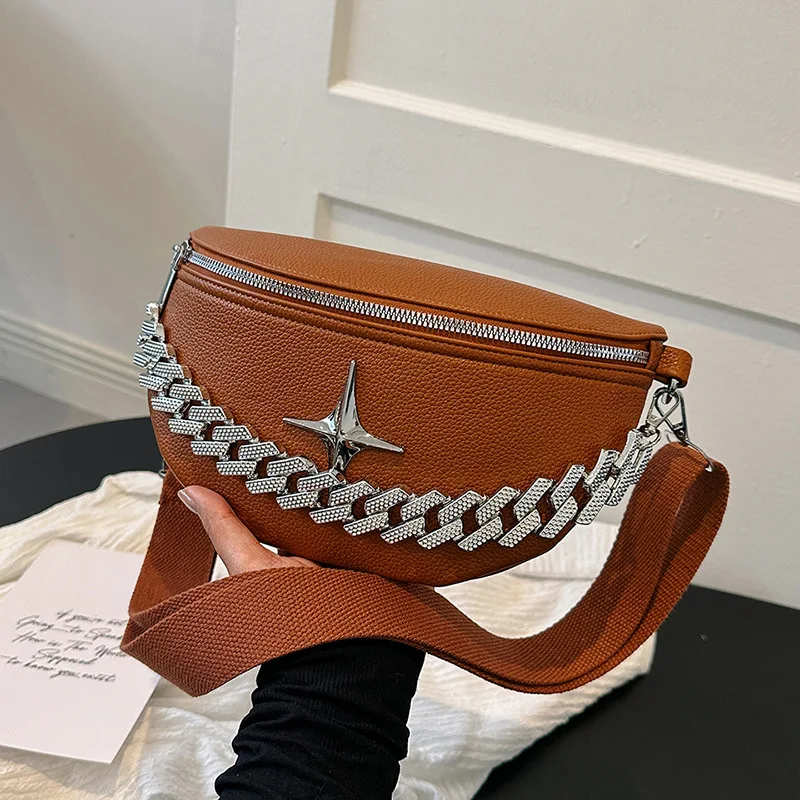 Fashion Trend Women's Bag Solid Color Trend Breast Bag Versatile Casual Simple Messenger Bag Chain Shoulder Bag