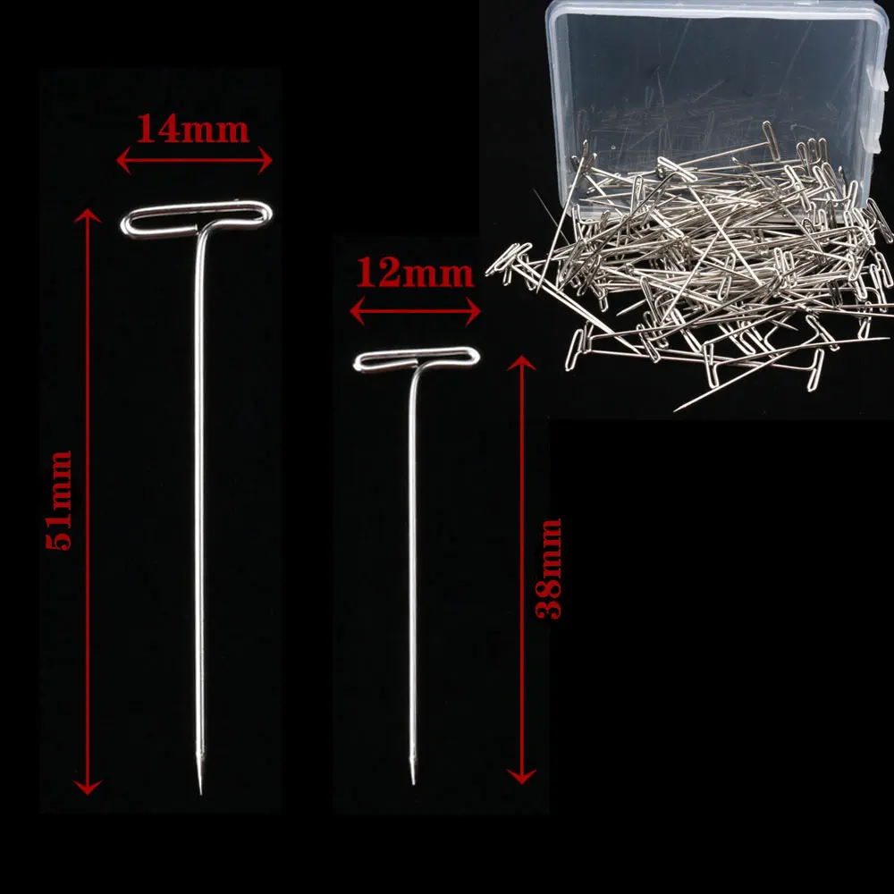 

50/100pcs Long T pins Silver Wig Pins for Wigs Making/Display On Mannequin Canvas Head 38/51mm T pins needle Salon Styling Tools