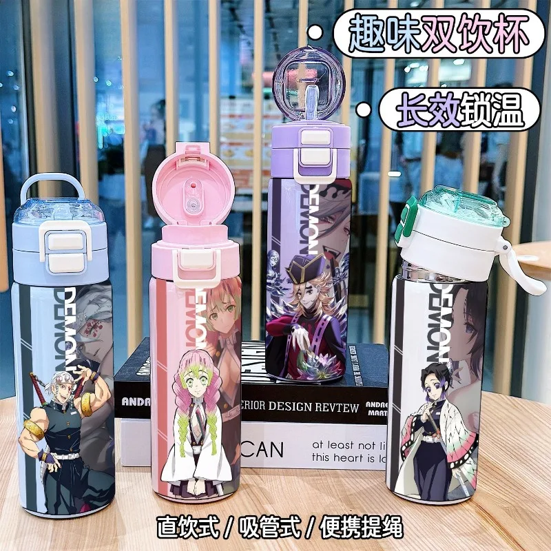 

New Demon Slayer Cartoon Animation Thermos Cup High-Looking Large Capacity Portable Water Cup for Men and Women with Straw