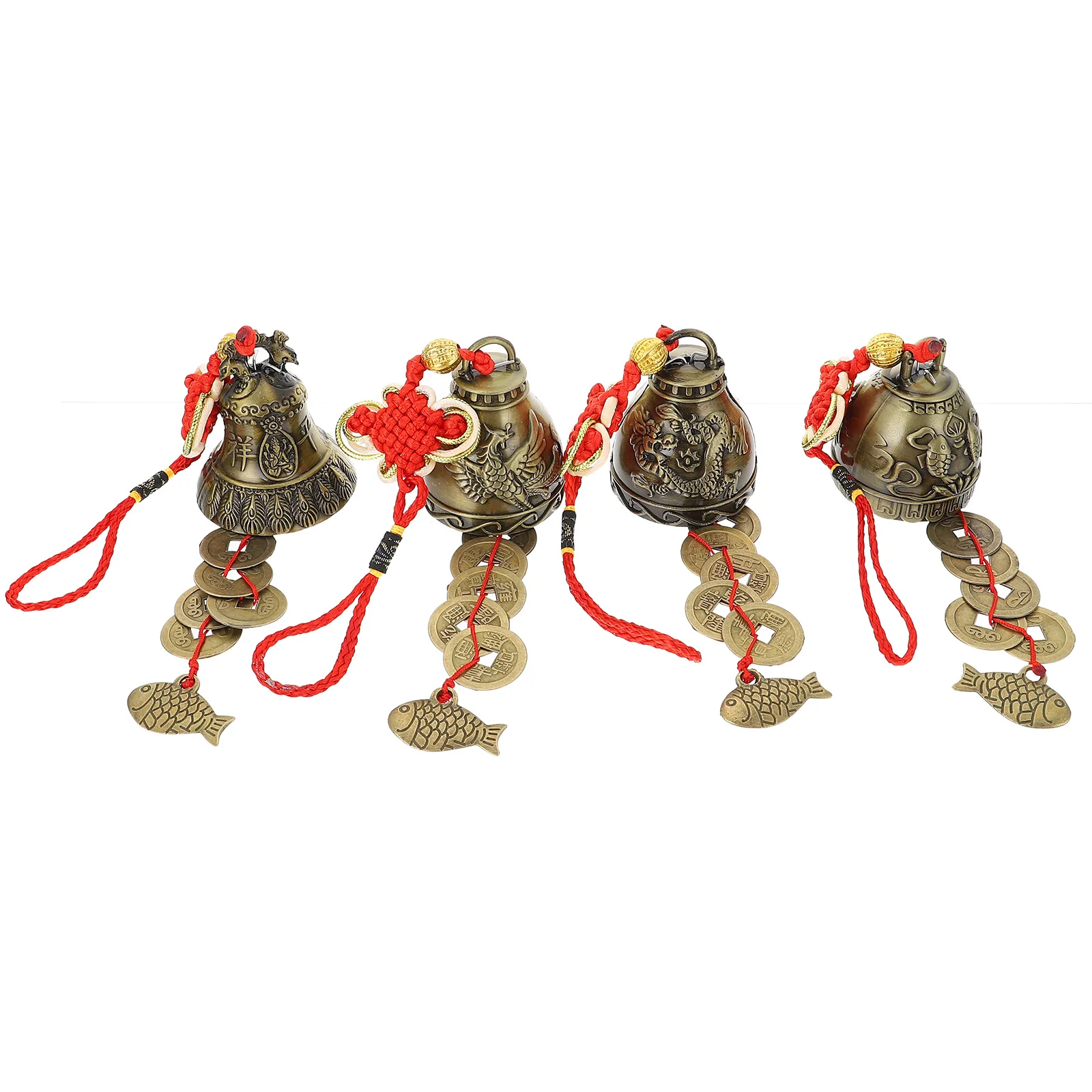 

4Pcs Lucky Wind Chimes Zinc Alloy Metal Bell Decor Feng Shui Prosperity Happiness Retro Craft nament