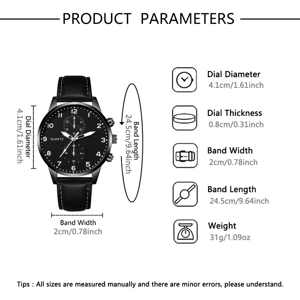 2pc fashionable new men's quartz watch, suitable for daily wear and holiday gifts