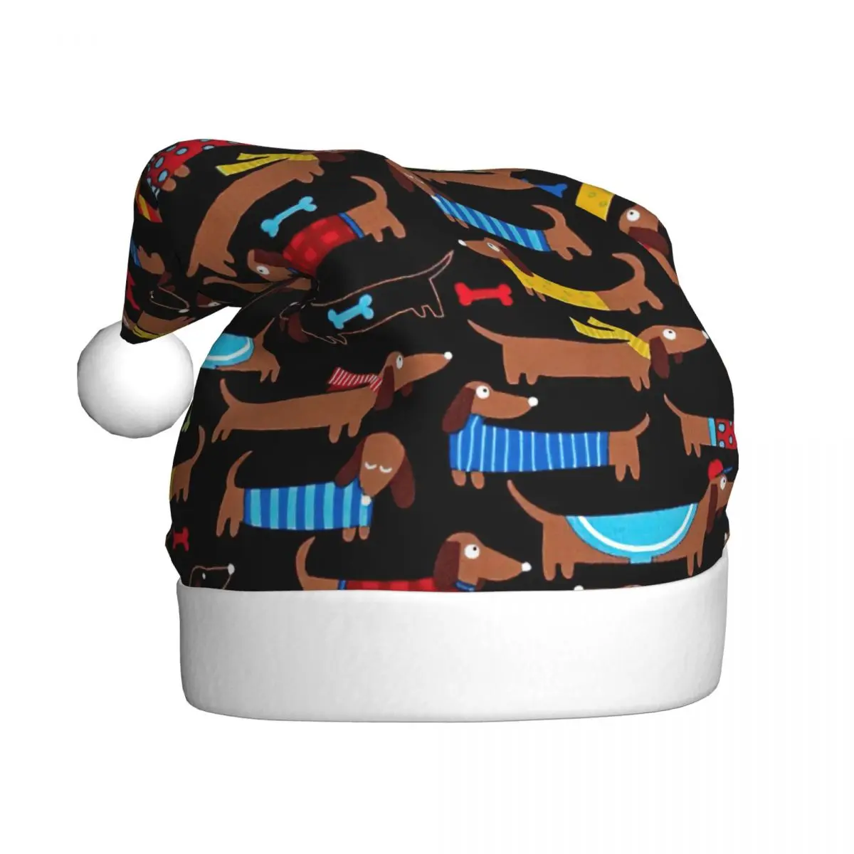 Retro Dog Dachshund Cute Cartoon Christmas Hats for Adult Men Women Animal Cartoon Santa Hat Cap Festival Decoration