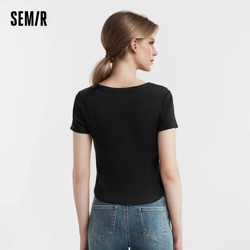 Semir kurz ärmel iges T-Shirt für Frauen kurz und vielseitig einfarbig neu im Jahr 2024 Sommer Slim Fit mit einem großen Rundhals-Top