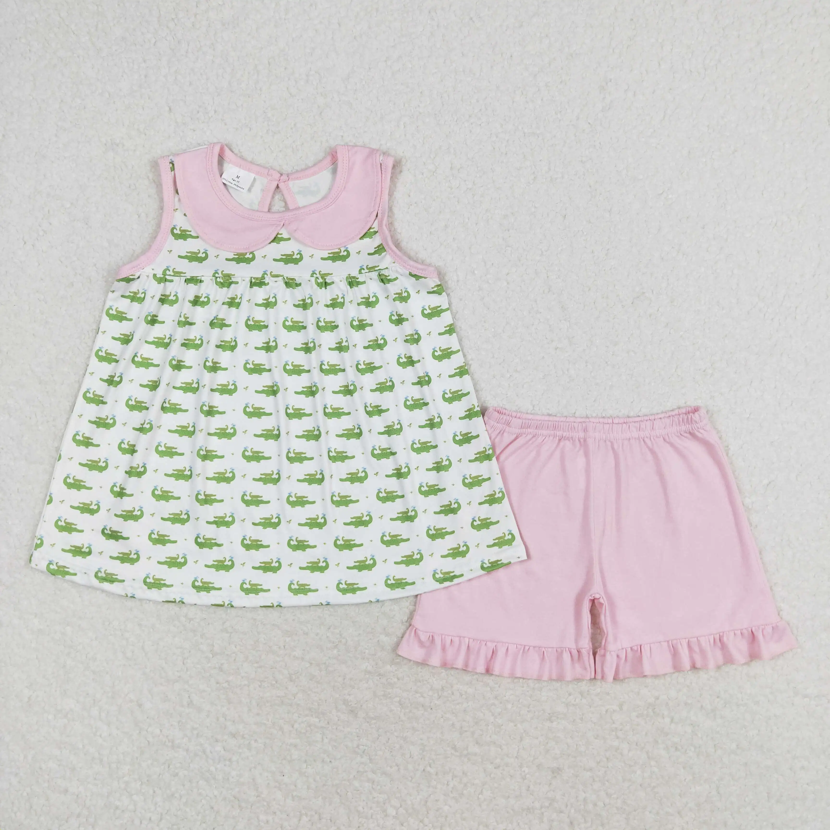 

Western baby girl clothes summer crocodile pink ruffle shorts sets kids little girls boutique clothing