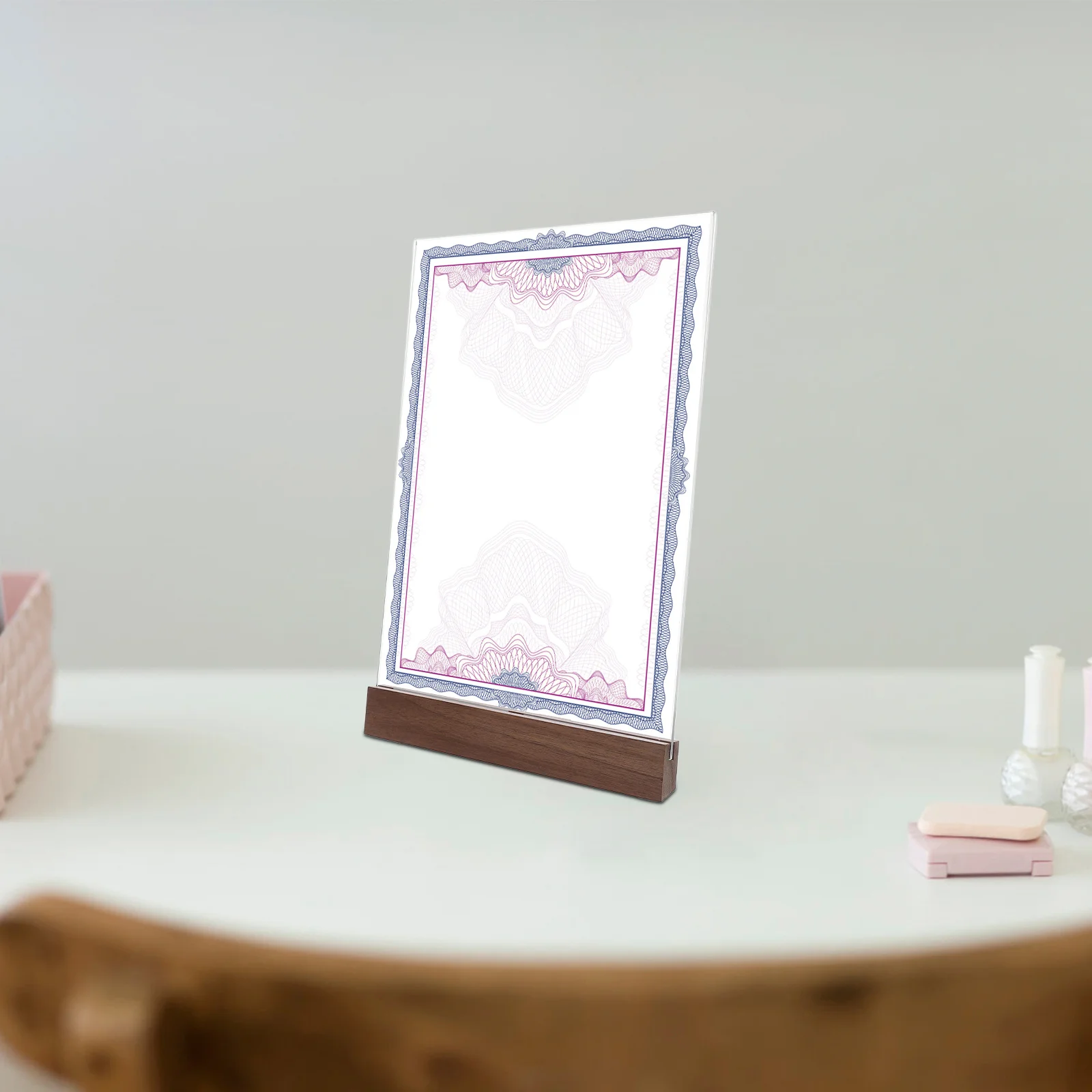 

Clear Acrylic Sign Holder Double Sided Diploma Display Frame Walnut Wood Base Tabletop Certificate Stand Menu Flyer Holder