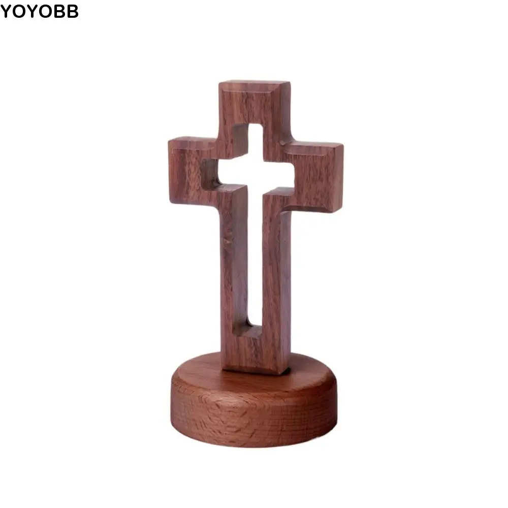 

Portable Vintage Wooden Crosses Detachable with Base Religious Crosses Ornament Standing Crucifix Sculpture Easters Faith