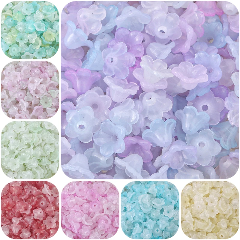 100pcs 12x7mm Acrylic Gradient Color Windbell Morning Gradient Flower Spacer Bead For DIY Earring Bracelet Craft Jewelry Making