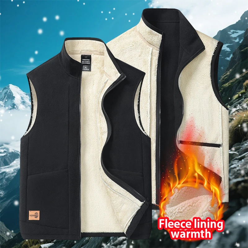 Winter Lambswool Vests Men's 2025 New Warm Padded Stand-up Collar Large Size 6XL Casual Versatile Trend Jacket Shoulders
