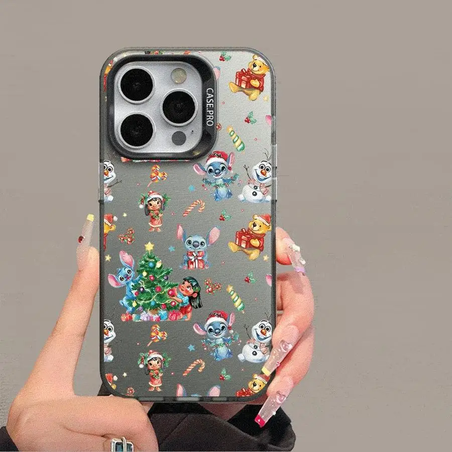 Colored Silver Case for Apple iPhone 11 13 15 Pro Max 12 14  XR X XS Shockproof Shell Phone Cover Disney Stitch Winnie Christmas image 6