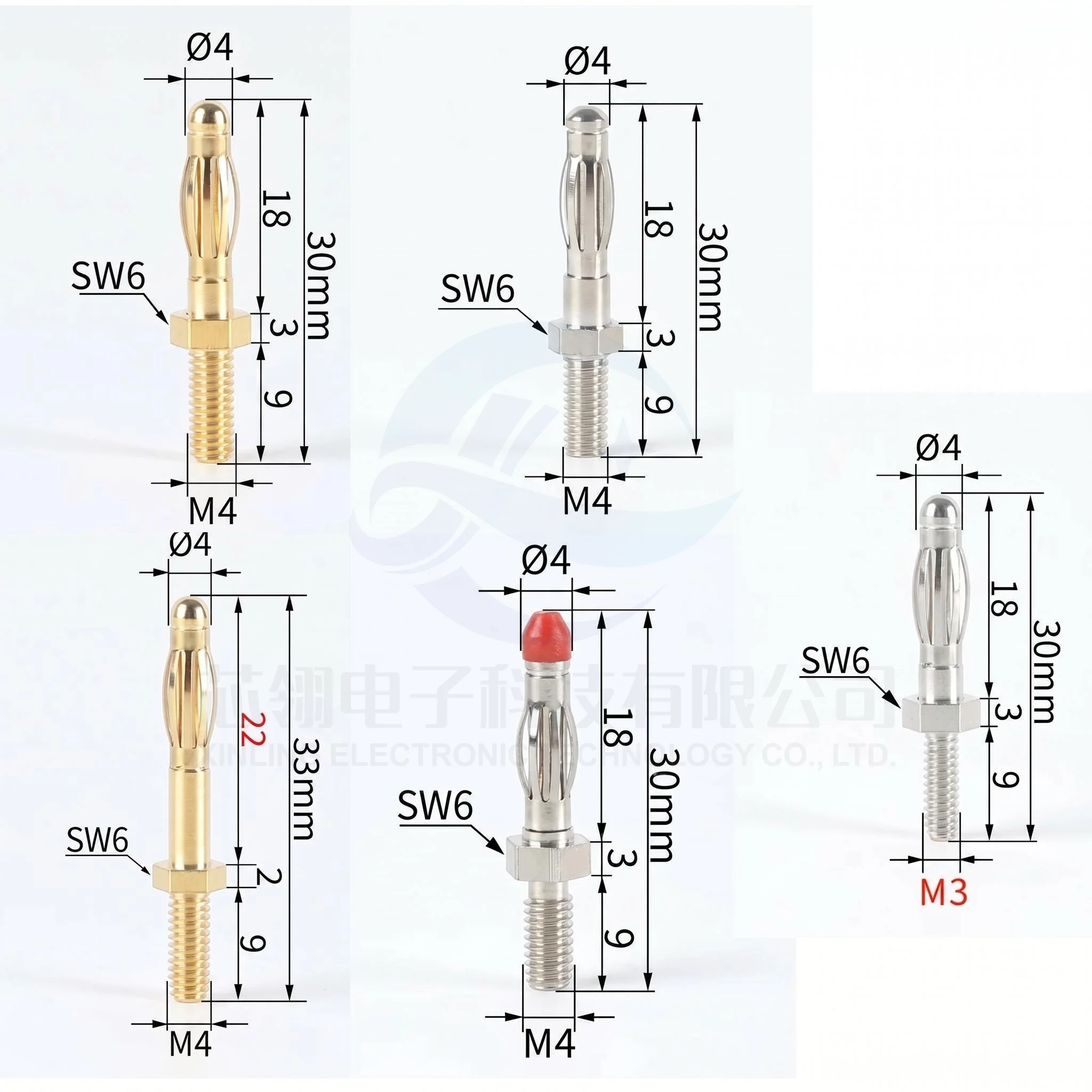 1/5PCS 4mm Banana Plug/Extended Panel Type/Integrated Pure Copper Gold Plated Nickel Plated/M3M4 Thread Hexagonal