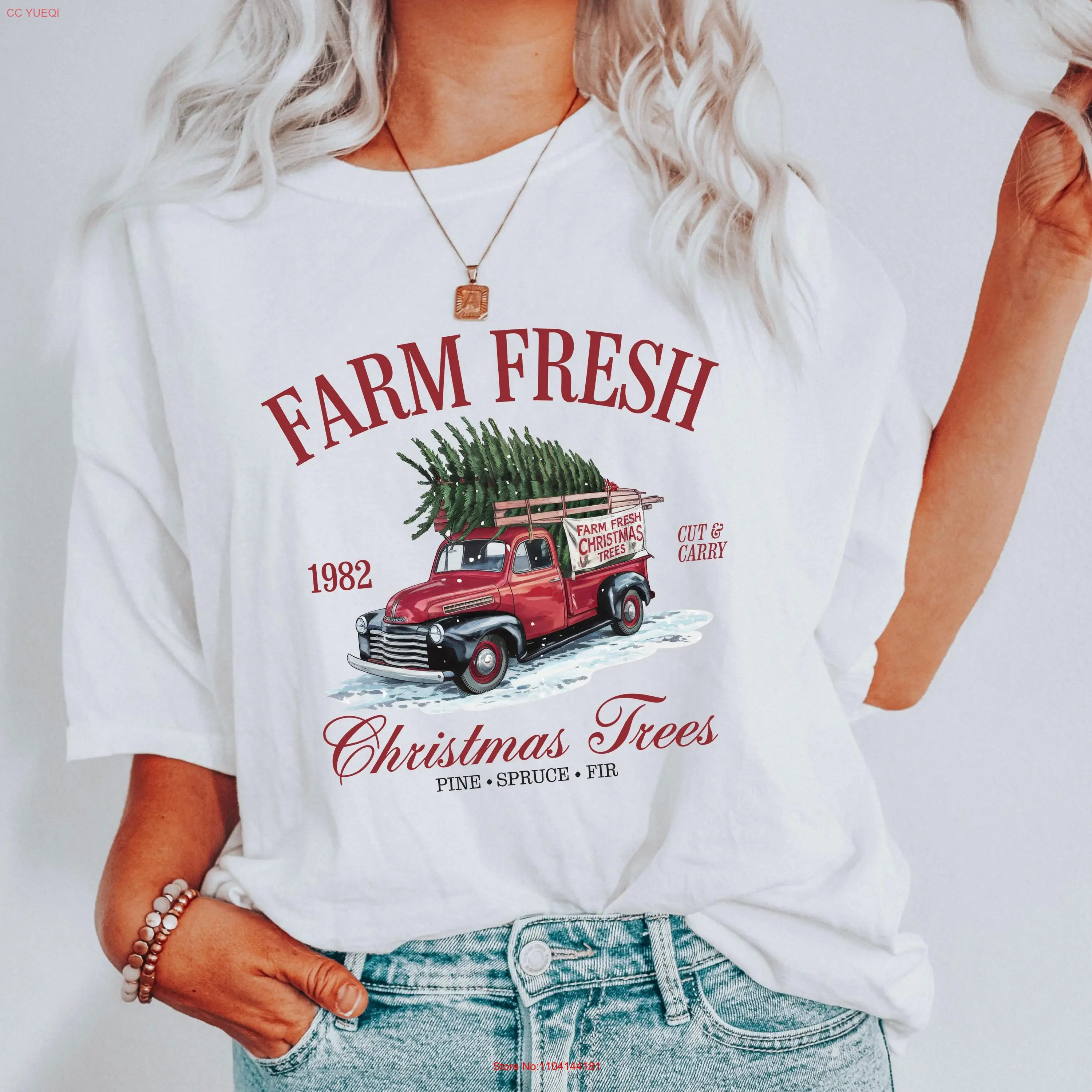 Vintage Farm Fresh Christmas Trees T Shirt Retro Holiday Crewneck Cozy Xmas Tree Apparel Rustic Cute